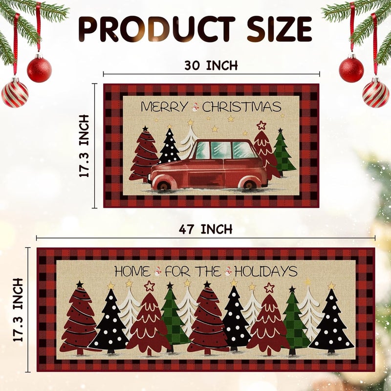 StepRite Kitchen Mats for Floor, 2 PCS Christmas Kitchen Rugs, Non-Slip Bottom with Christmas Tree Print, Low-Profile Mat for Home, Office, Sink, Kitchen,Hallway,Holiday Decor(17”x30”+17”x47”-Red) - Image 3